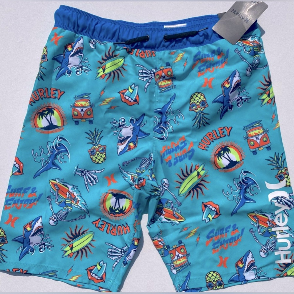 NWT Hurley Big Boys' Scribble Pull-On
Graphic Swim Trunks Boardshorts (Size L)